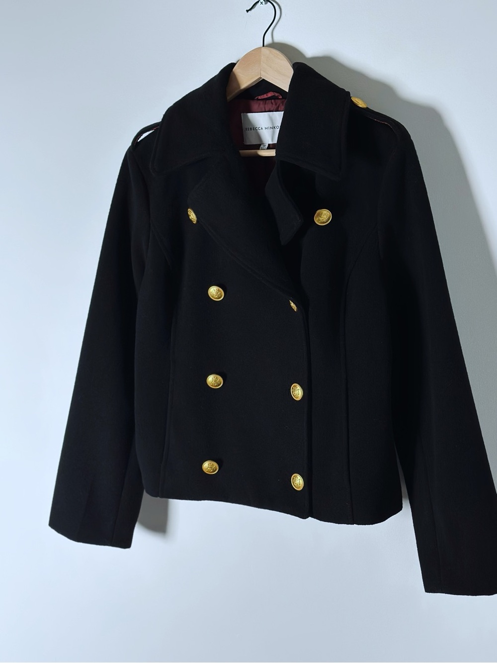 Rebecca Minkoff Women’s Double-Breasted Peacoat Jacket/Gold Buttons/Black/Size M - Picture 3 of 9